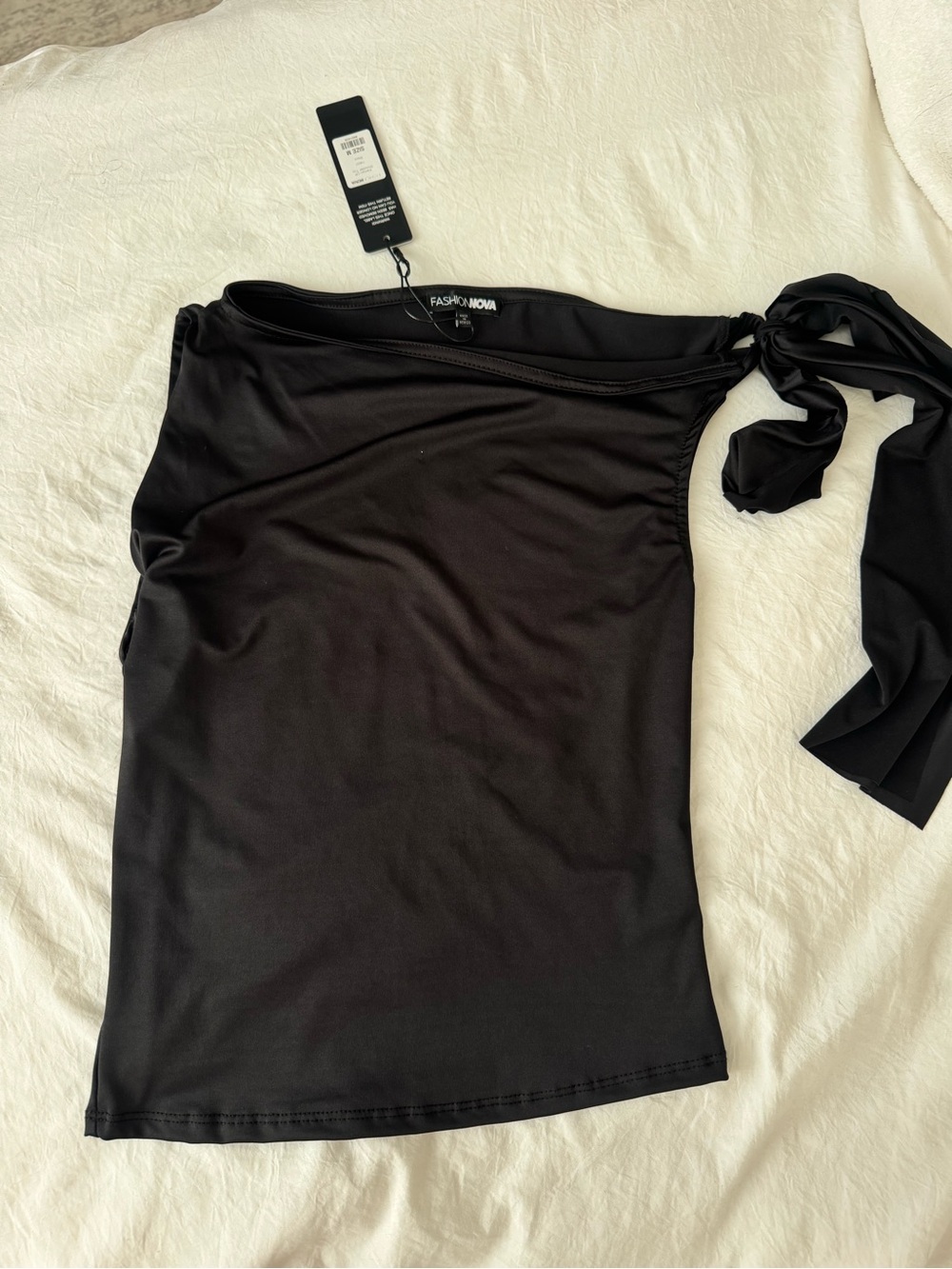 Fashion Nova Black One-Shoulder Tie Tank